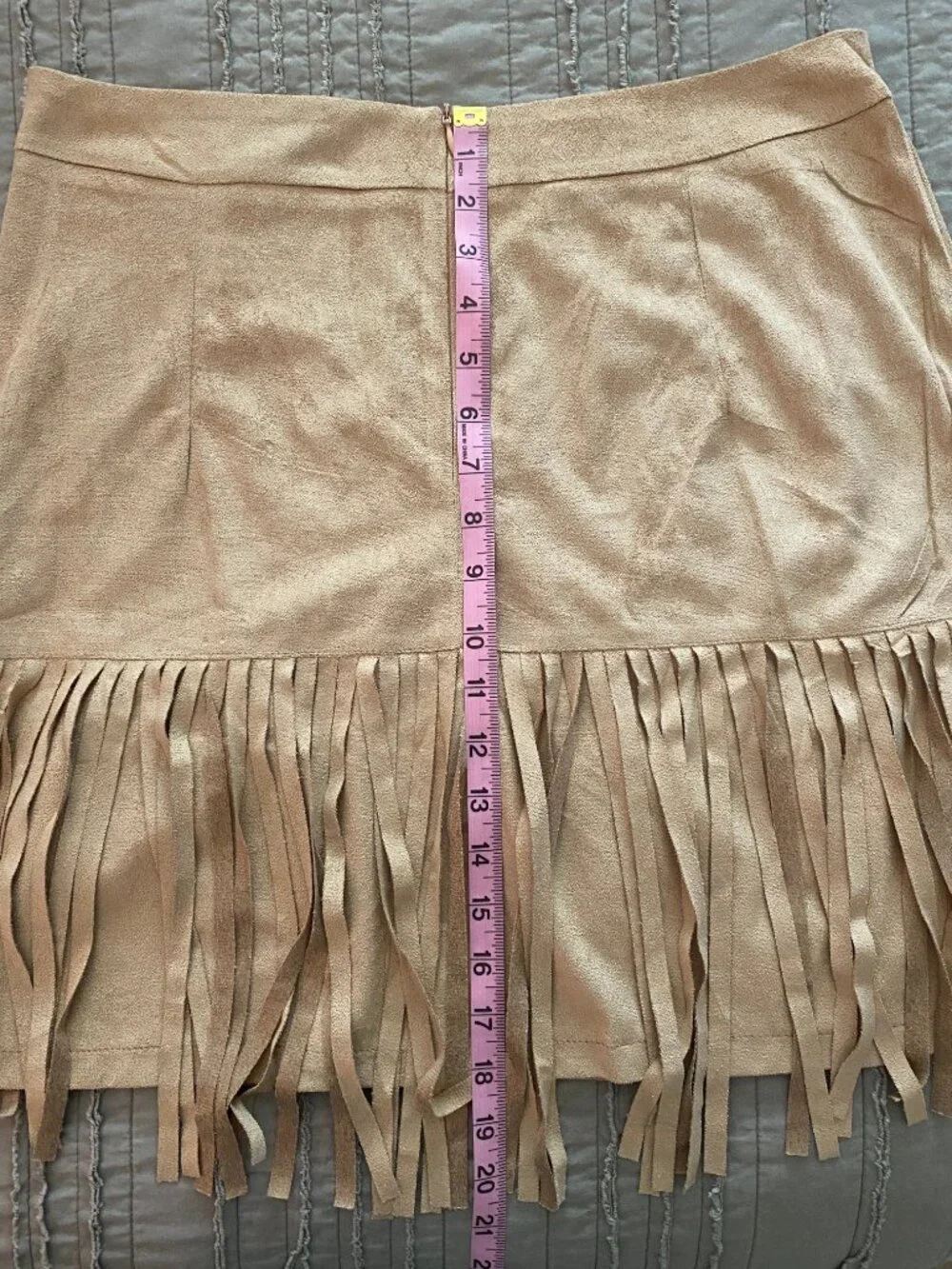 Boho Faux Suede Fringe Mini Skirt - Tan Studded Western Festival Cowgirl - XL - Picture 3 of 7